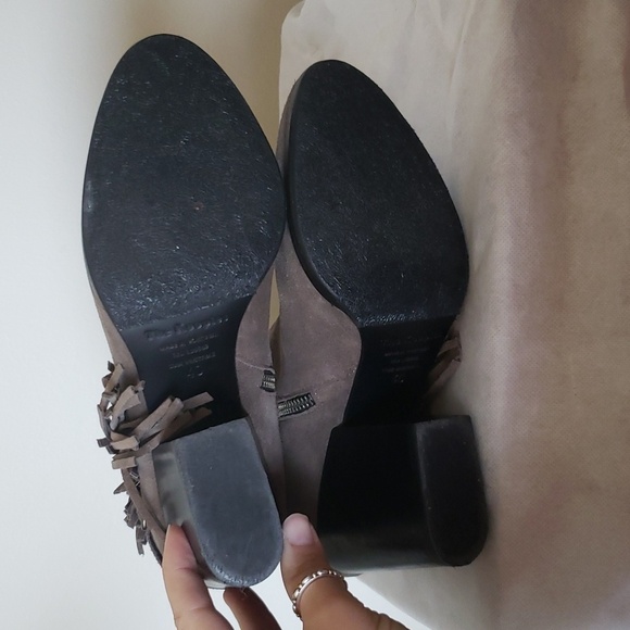 The Kooples fringe buckle genuine leather ankle booties, gray, women's 40 - Picture 9 of 12